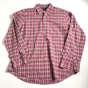 mens polo ralph lauren classic fit button up shirt Pink plaid‎ Size large A65